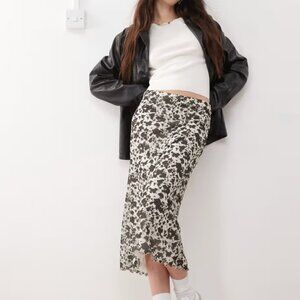 ASOS Reclaimed Vintage Slinky Midi Skirt in Mini Cow Print.
